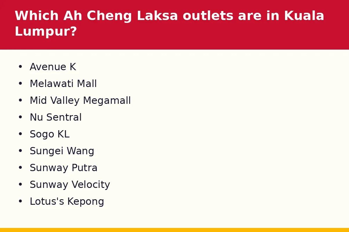 Which Ah Cheng Laksa outlets are in Kuala Lumpur?