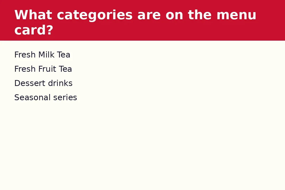 What categories are on the menu card?