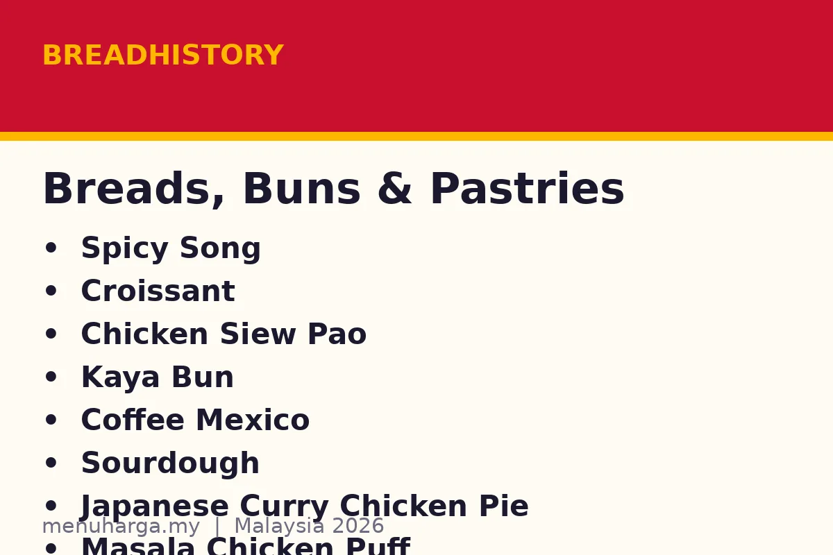 What is on the BreadHistory menu? Buns, pastries and more