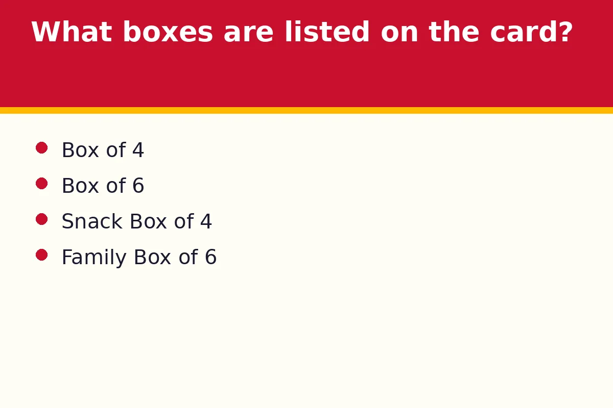 What boxes are listed on the card?