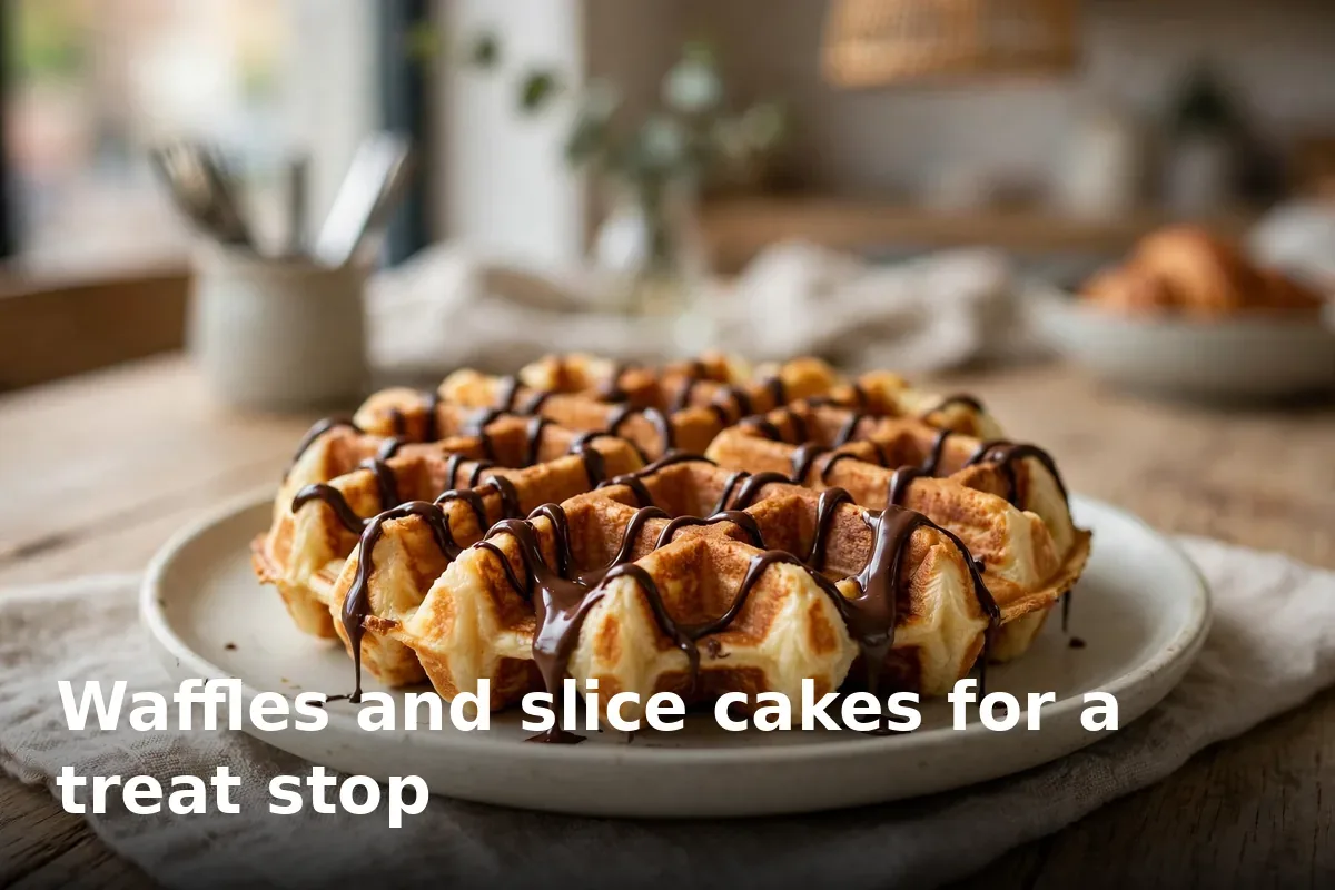 Waffles and slice cakes for a treat stop