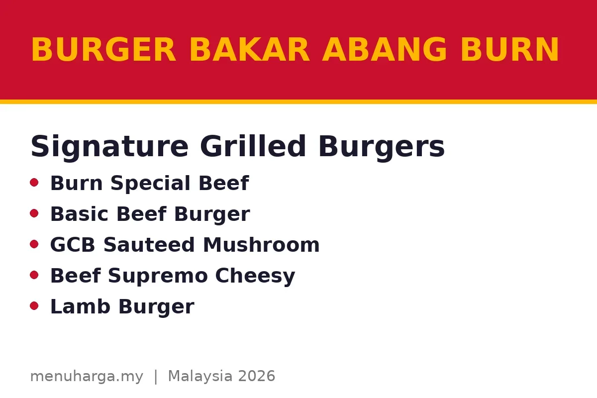 What signature grilled burgers are on the menu?