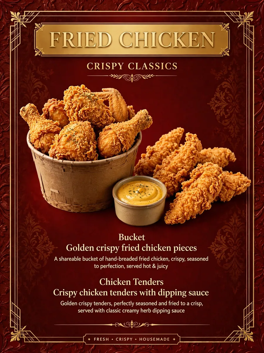 Which fried chicken items are on the menu card?