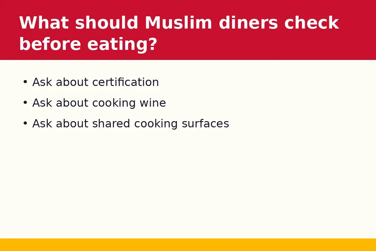 What should Muslim diners check before eating?