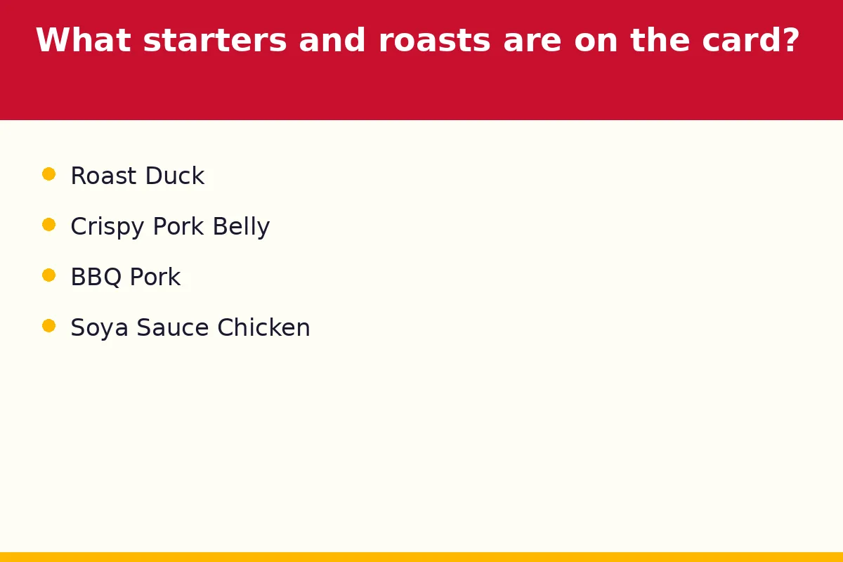 What starters and roasts are on the card?