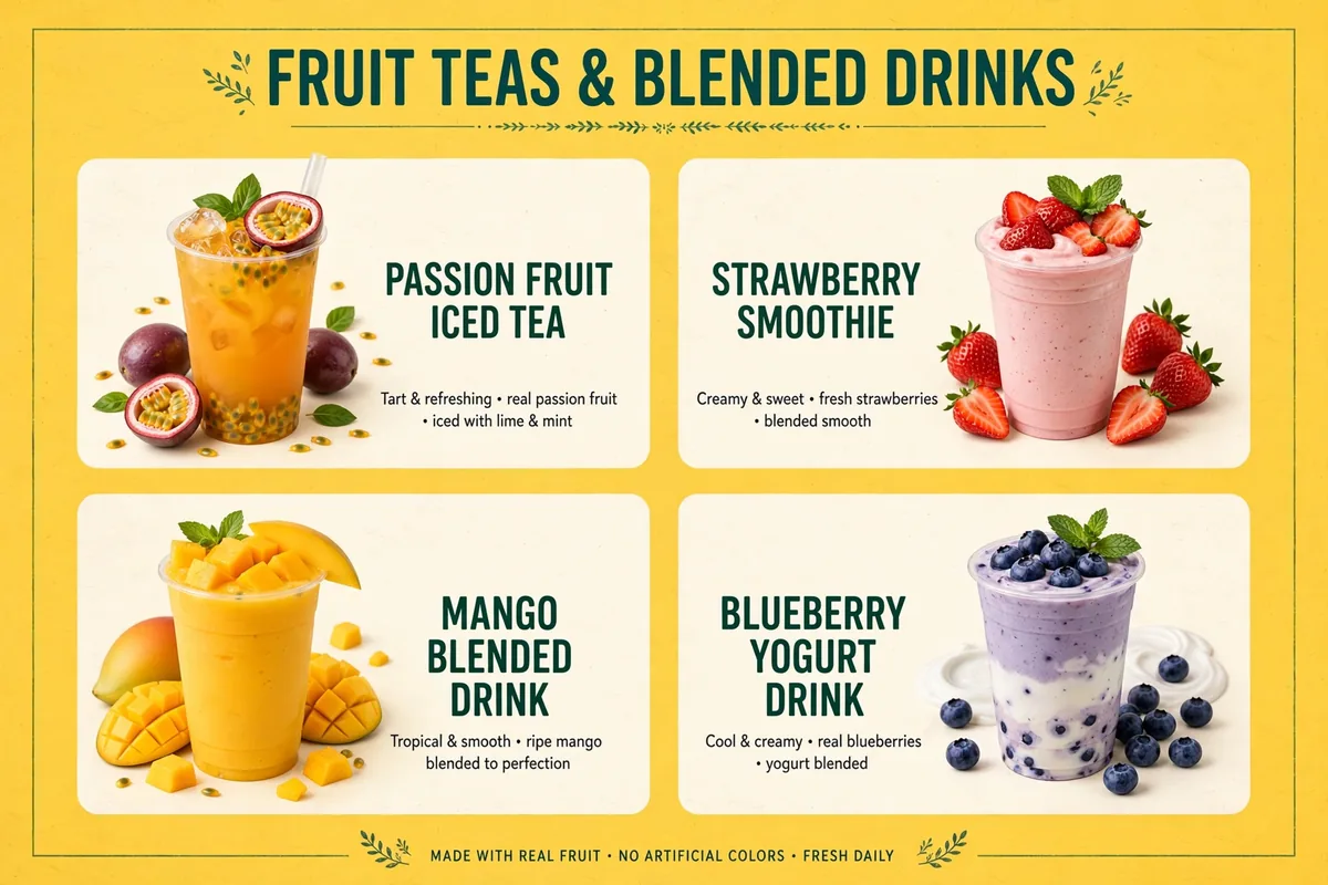 What fruit teas and blended drinks does Dakasi have?