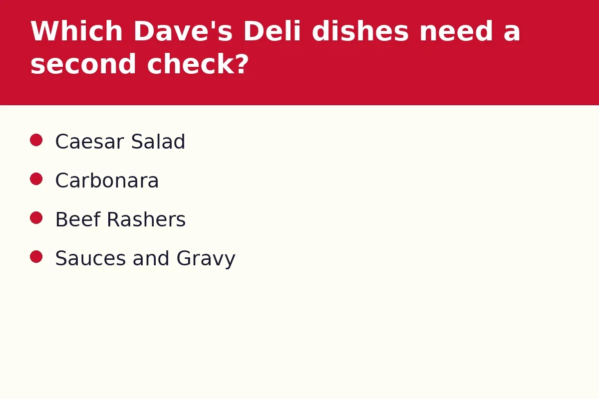 Which Dave's Deli dishes need a second check?