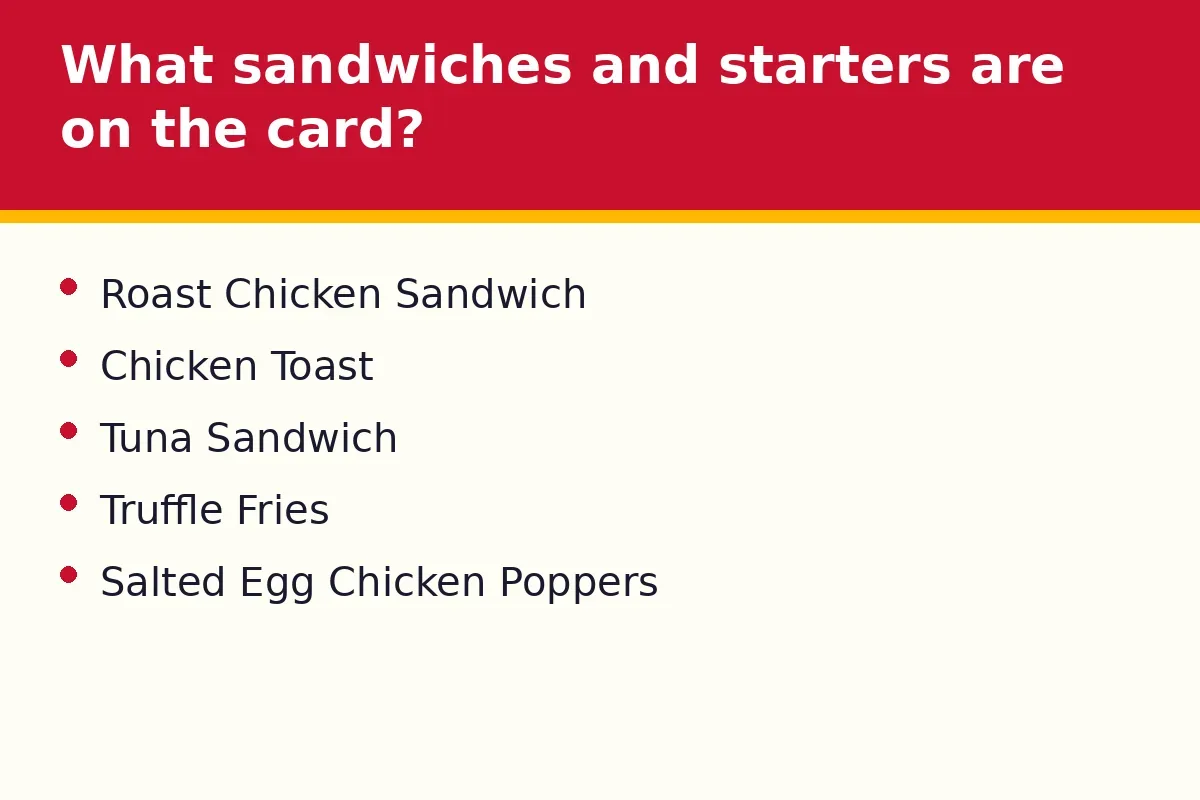 What sandwiches and starters are on the card?