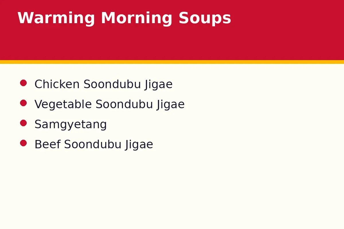 Which warming soups suit a morning visit?