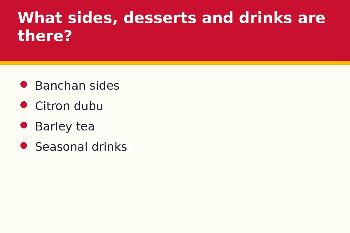 What sides, desserts and drinks does Dubuyo offer?
