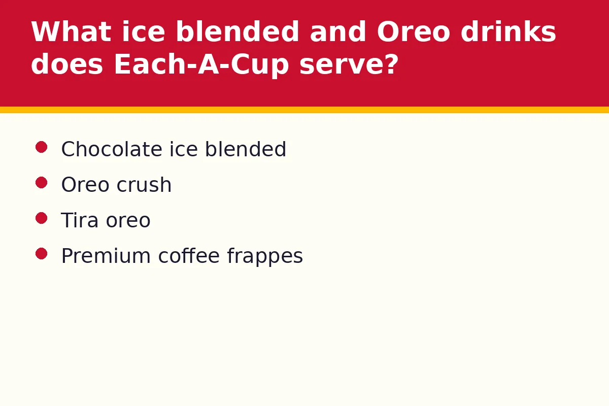 What ice blended and Oreo drinks does Each-A-Cup serve?