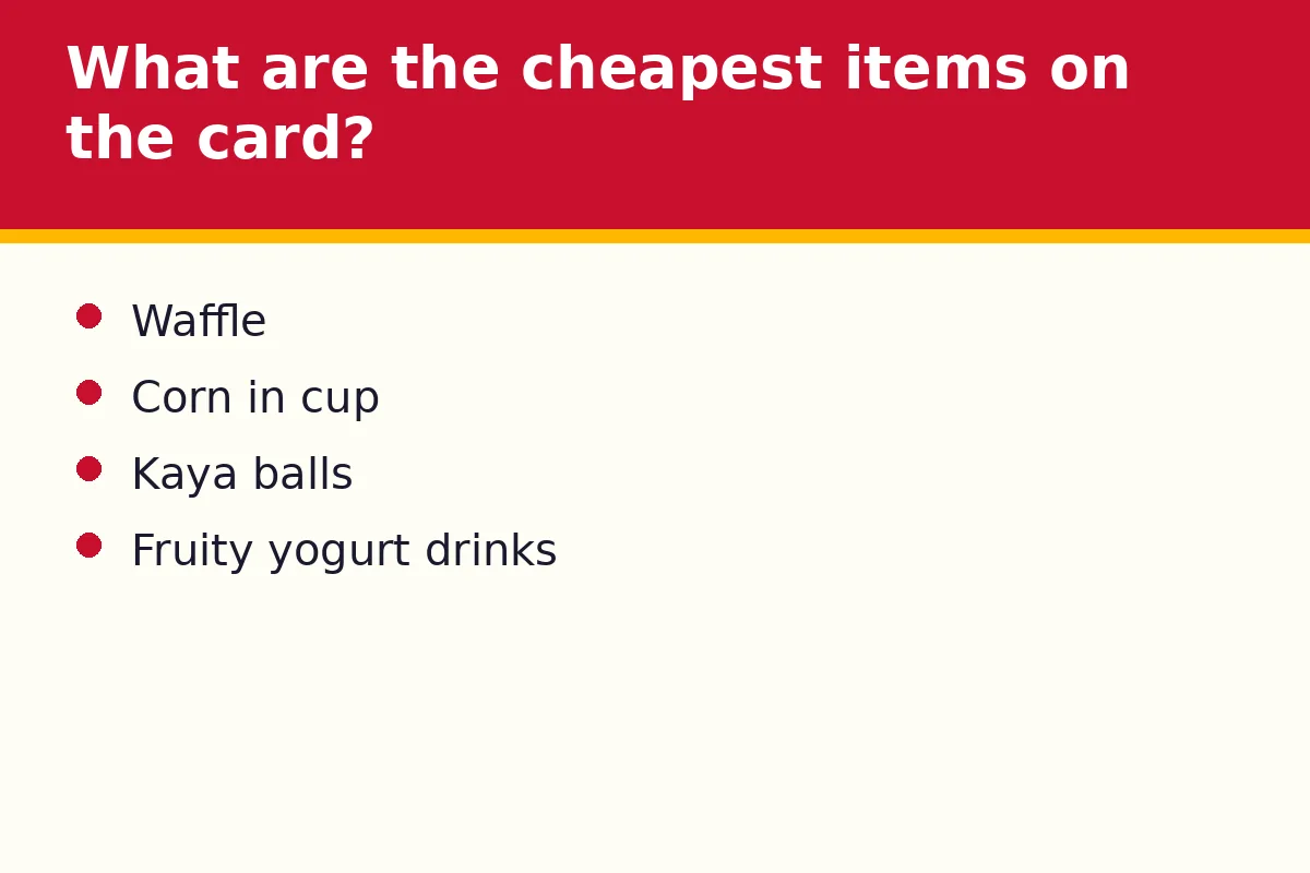 What are the cheapest items on the Each-A-Cup menu card?