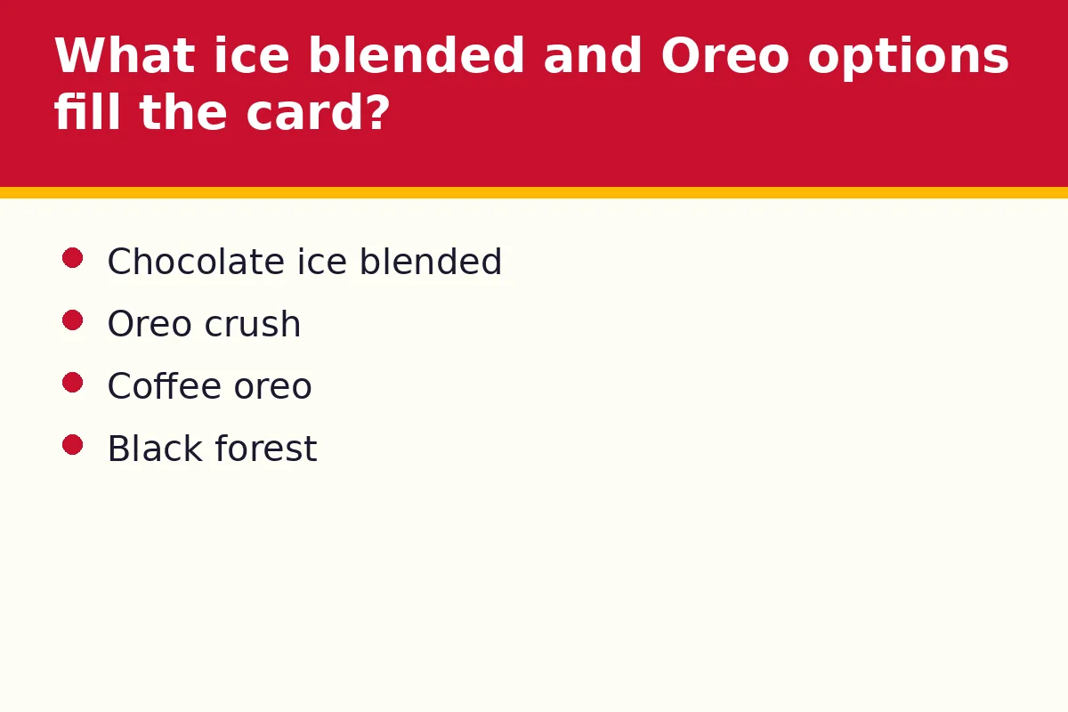 What ice blended and Oreo options fill the Each-A-Cup menu card?