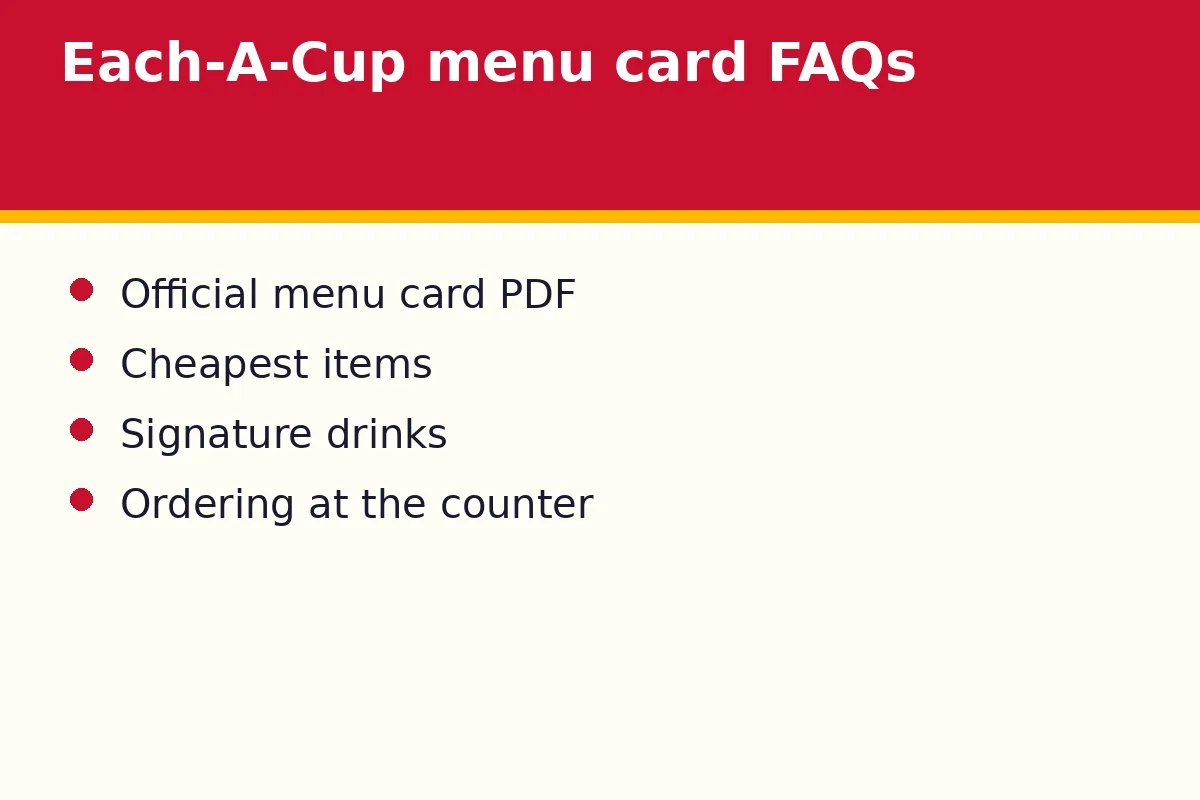 Each-A-Cup menu card FAQs