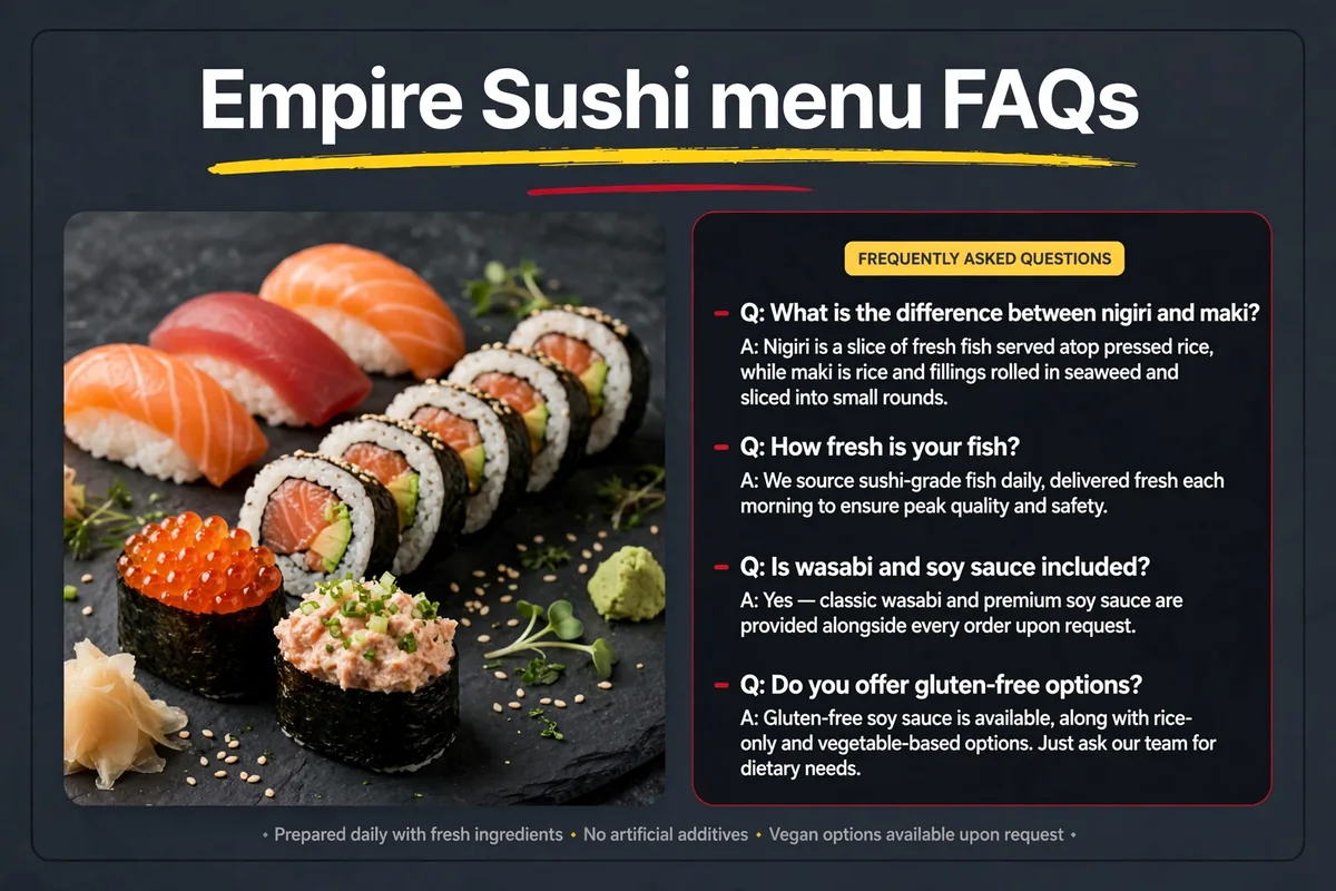 Empire Sushi menu FAQs