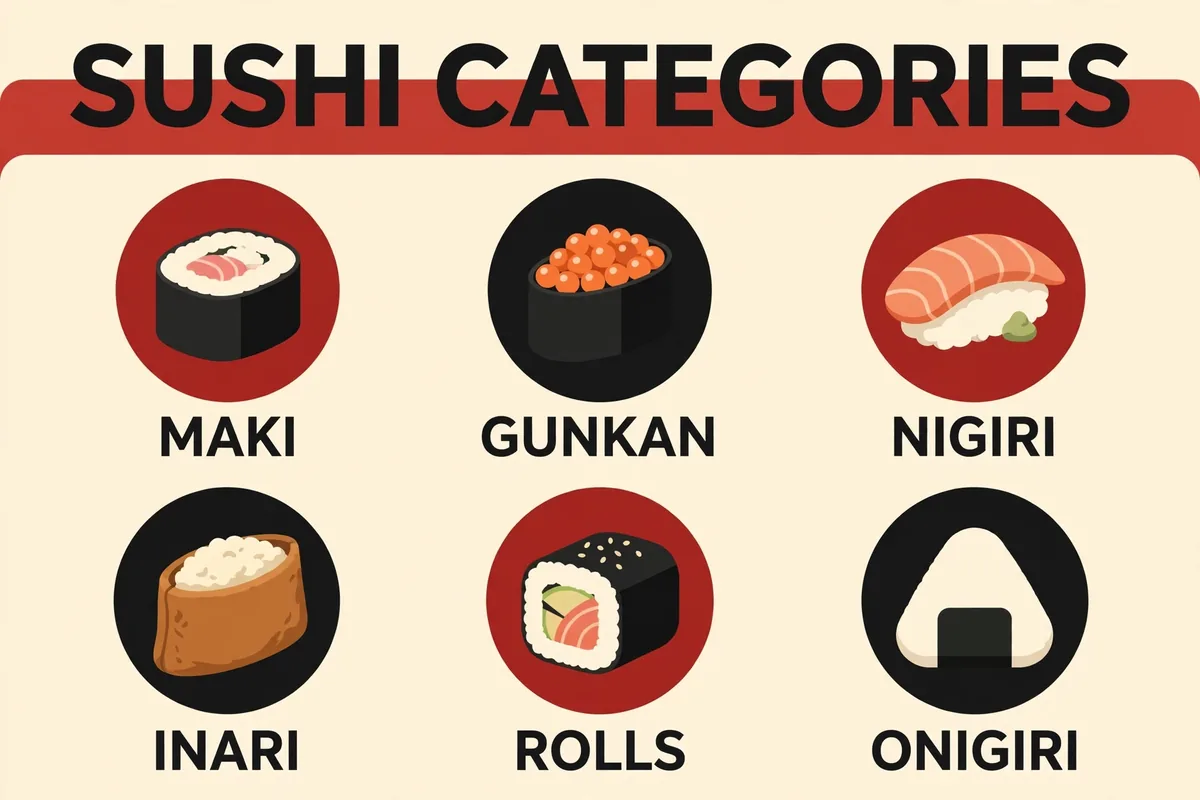 What sushi categories are on the Empire Sushi menu card?