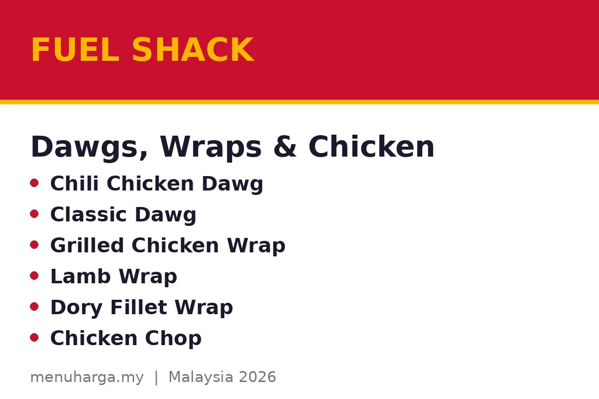 What dawgs, wraps and fried chicken can you get?