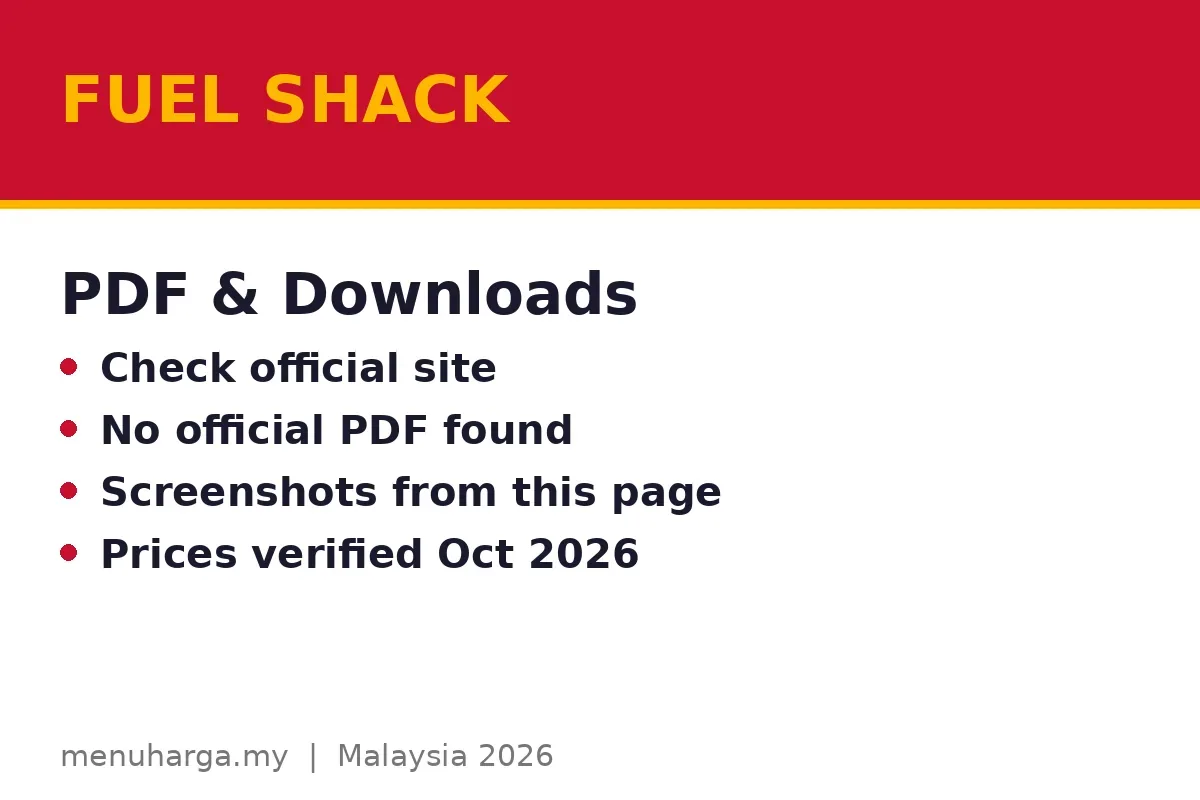 Does Fuel Shack have a PDF menu card?