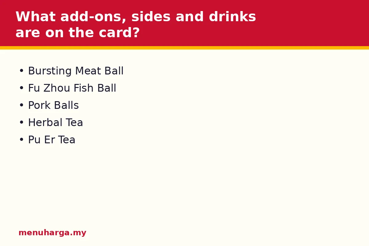 What add-ons, sides and drinks are on the card?