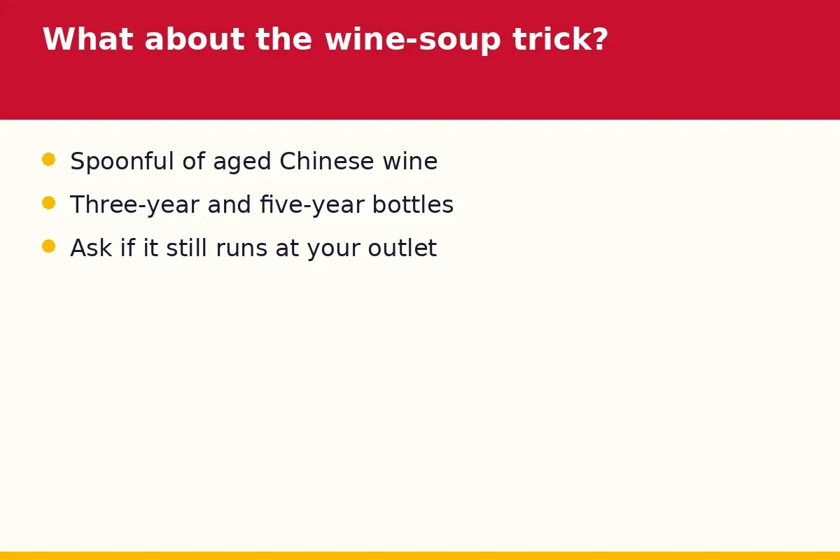 What is the Go Noodle House wine-soup trick?