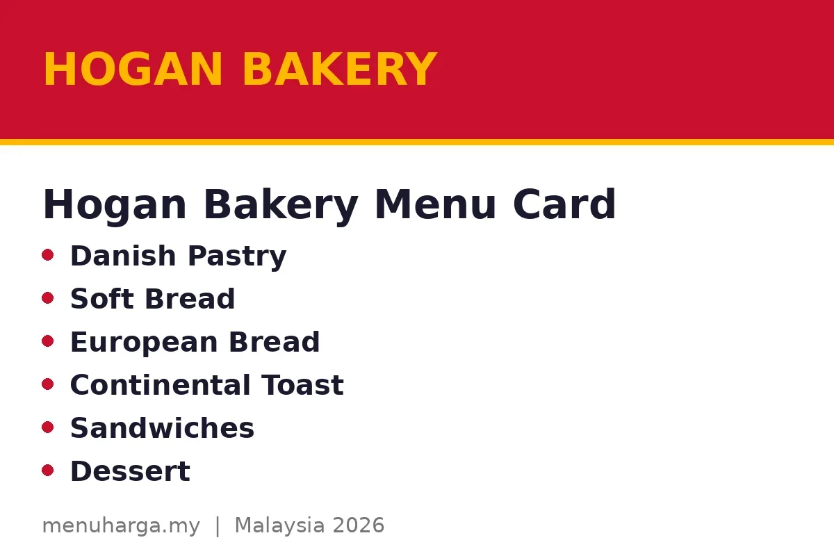 What is on the Hogan Bakery menu card?