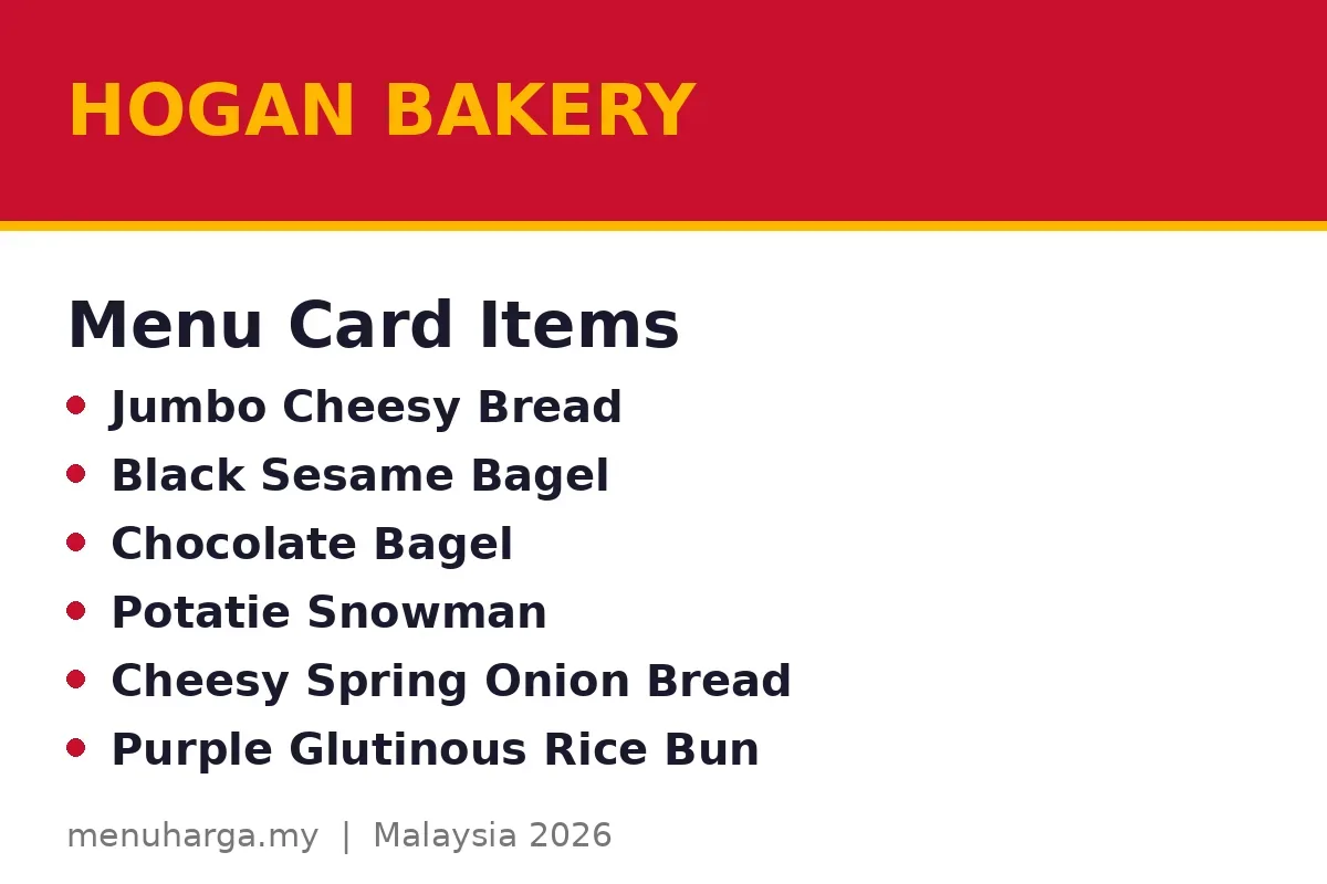 Which items appear on the Hogan Bakery menu card?