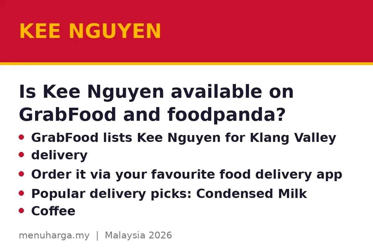 Is Kee Nguyen available on GrabFood and foodpanda?