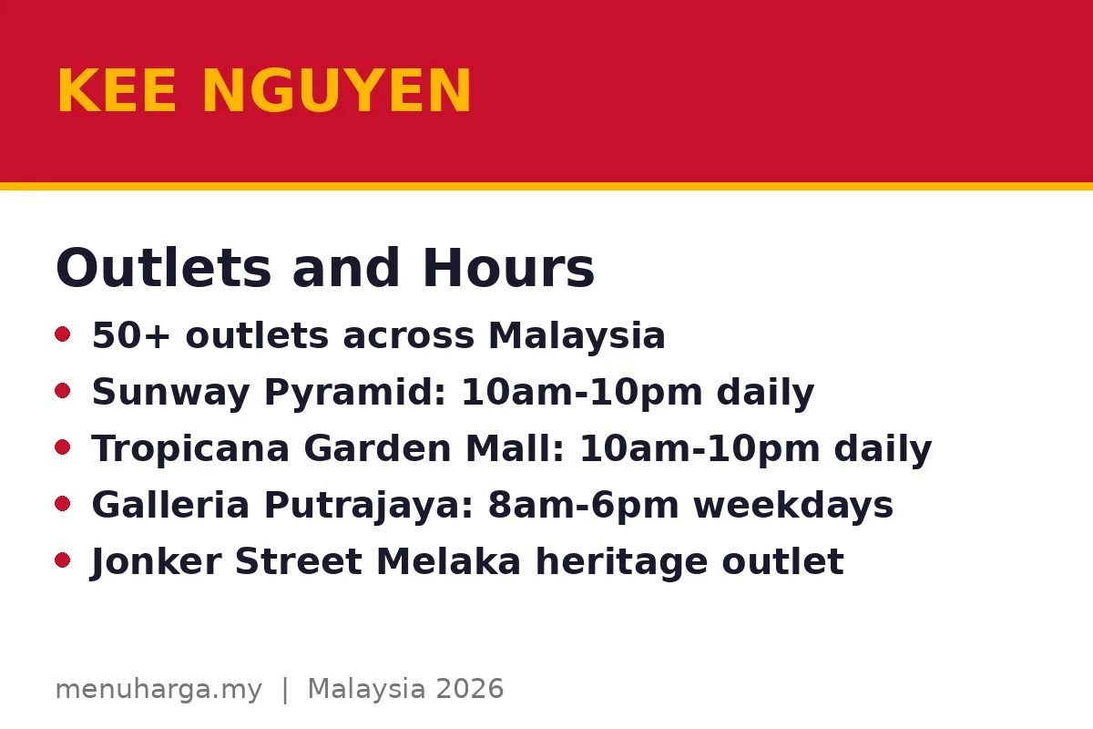 Where are Kee Nguyen outlets and what are the hours?