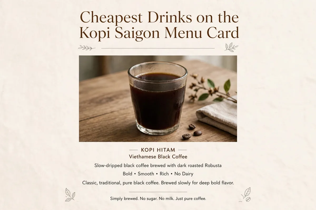 Which drinks are cheapest on the Kopi Saigon menu card?