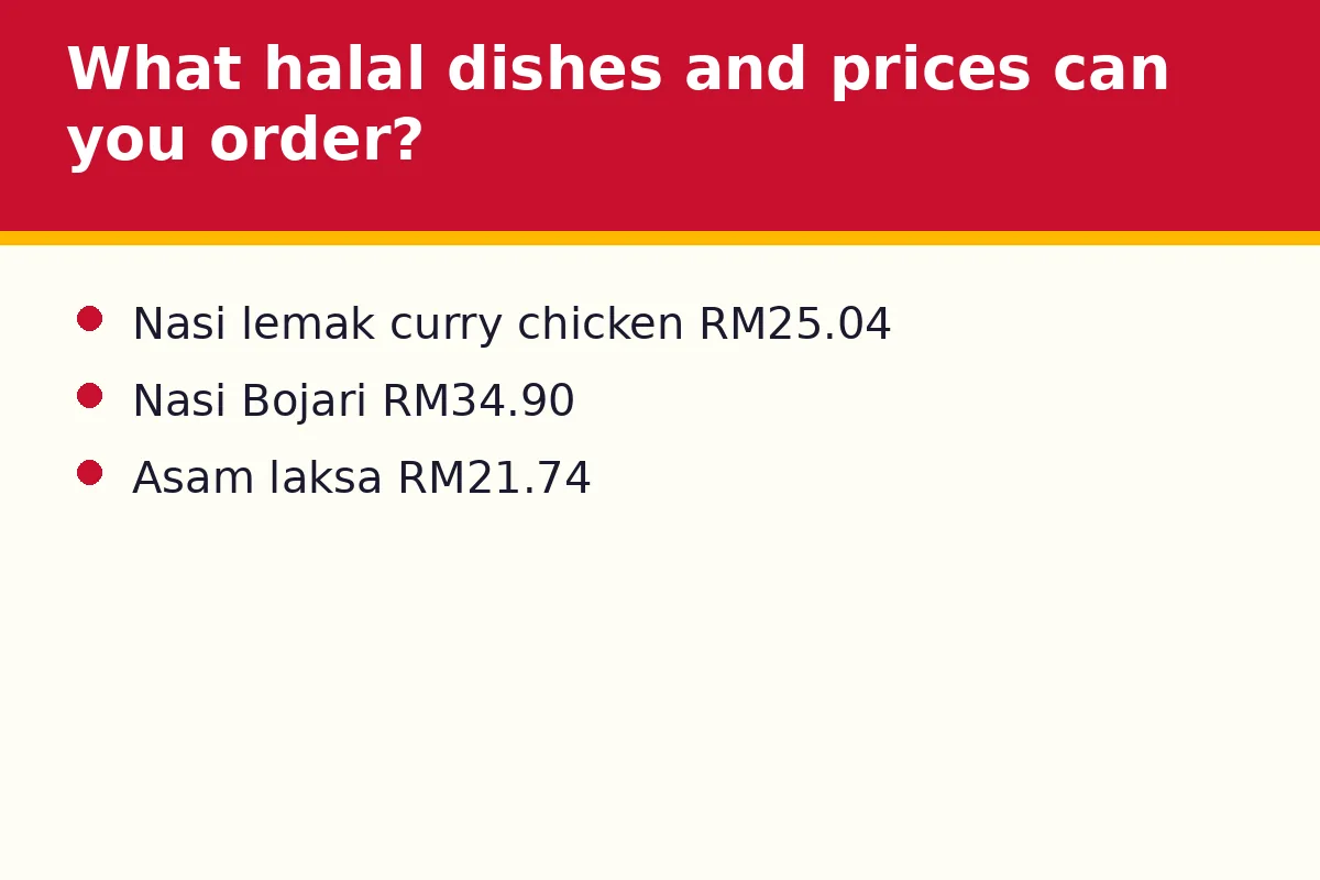 What halal dishes and prices can you order?
