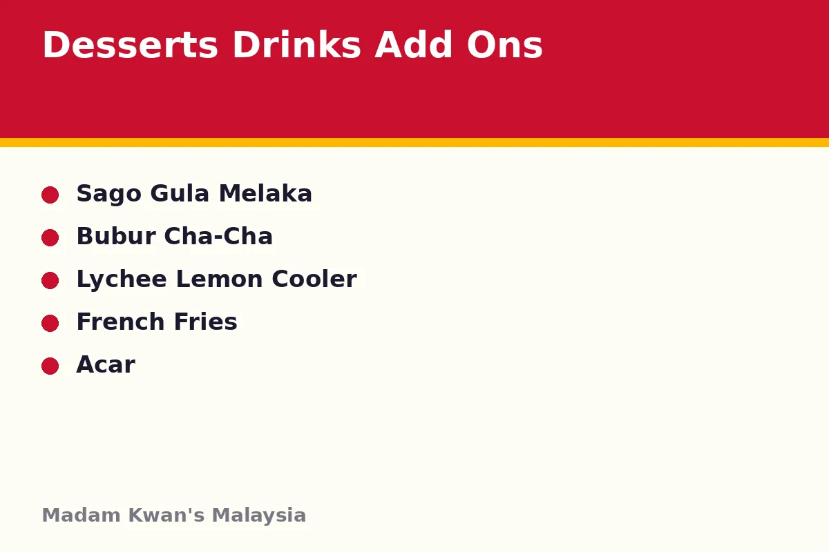 What about desserts, drinks and add-ons?