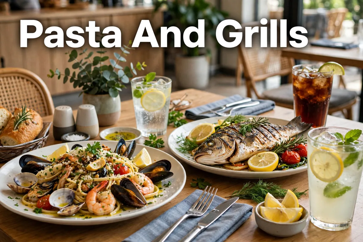 What is on the fish and chips and platter sections of the card?