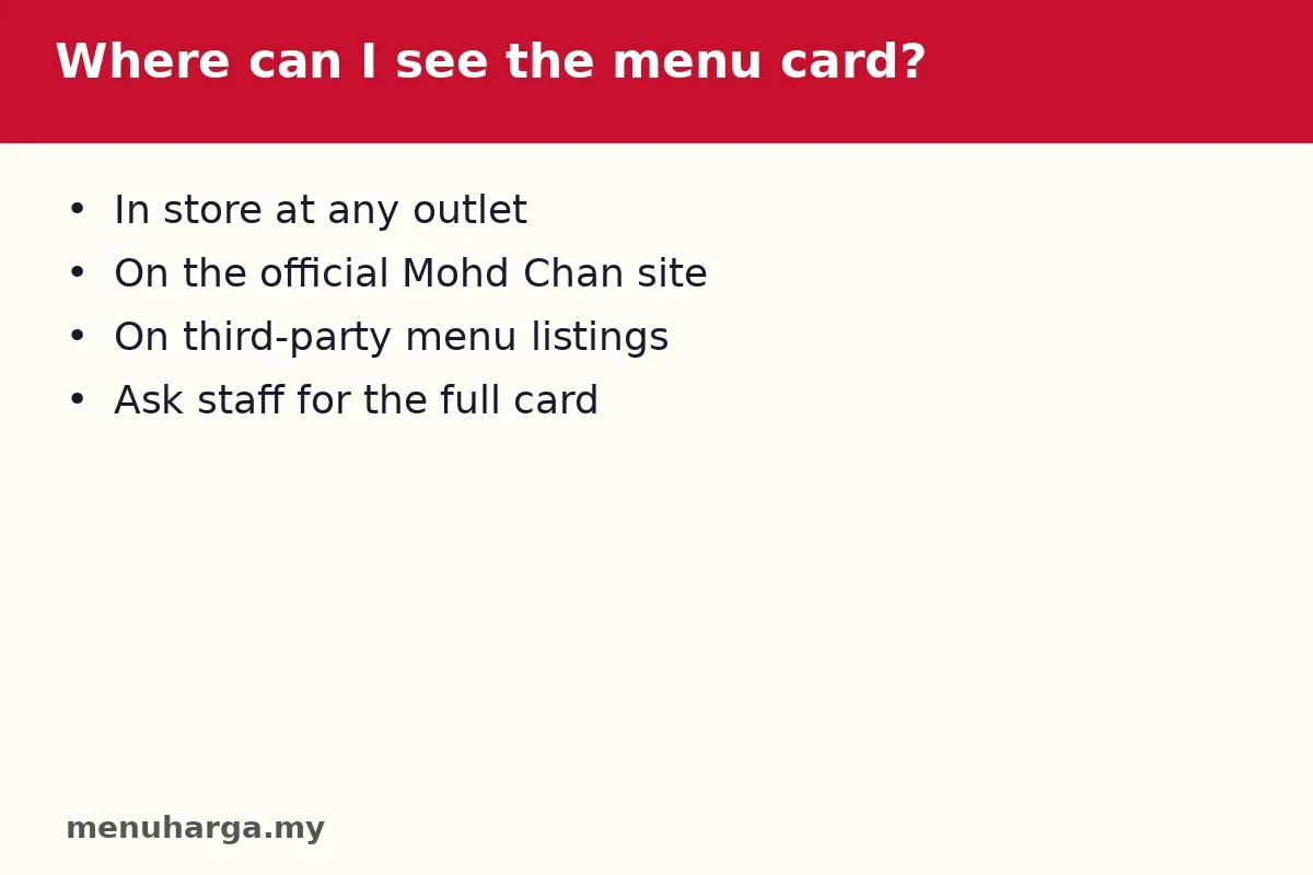 Where can I see the Mohd Chan menu card?