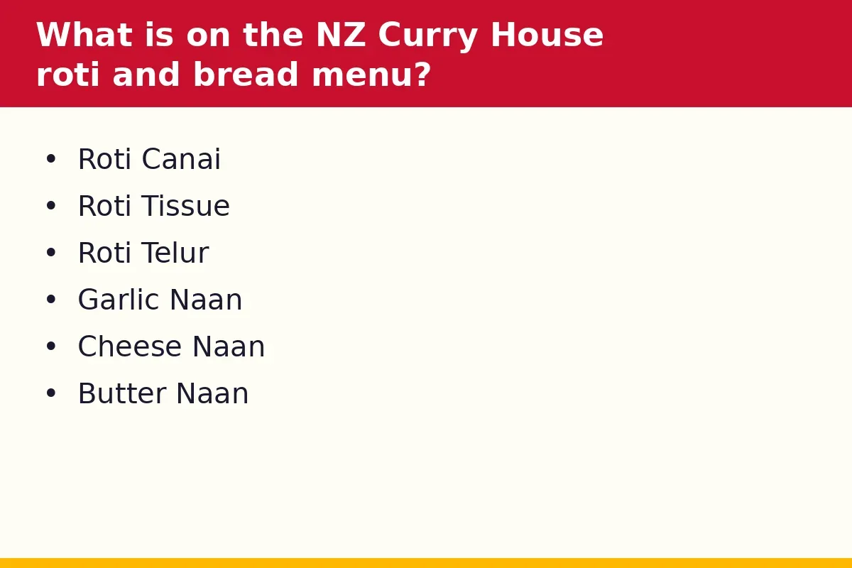 What is on the NZ Curry House roti and bread menu?