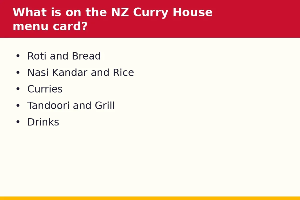 What is on the NZ Curry House menu card?