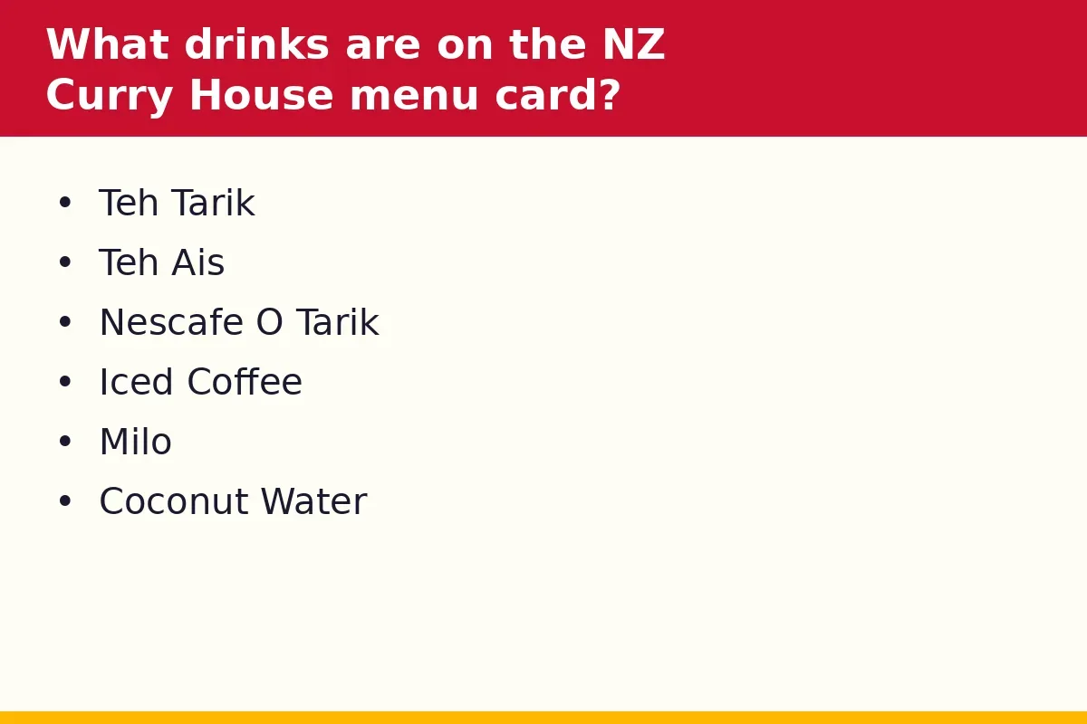What drinks are on the NZ Curry House menu card?