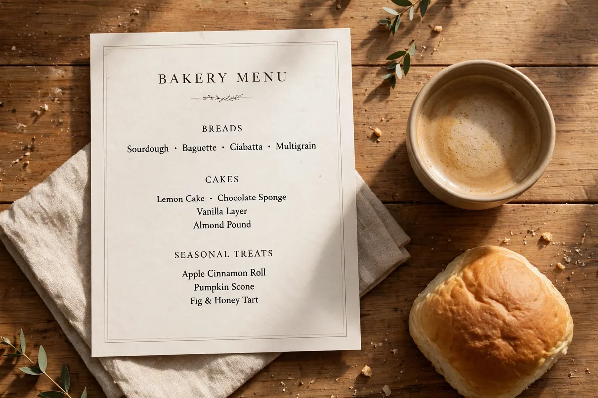 What is on the RT Pastry menu card?