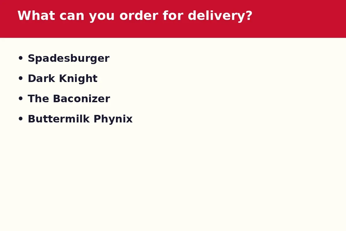 What can you order on the Spades Burger delivery menu?