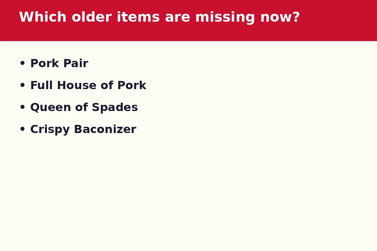 Which older Spades Burger items are missing from the current menu?