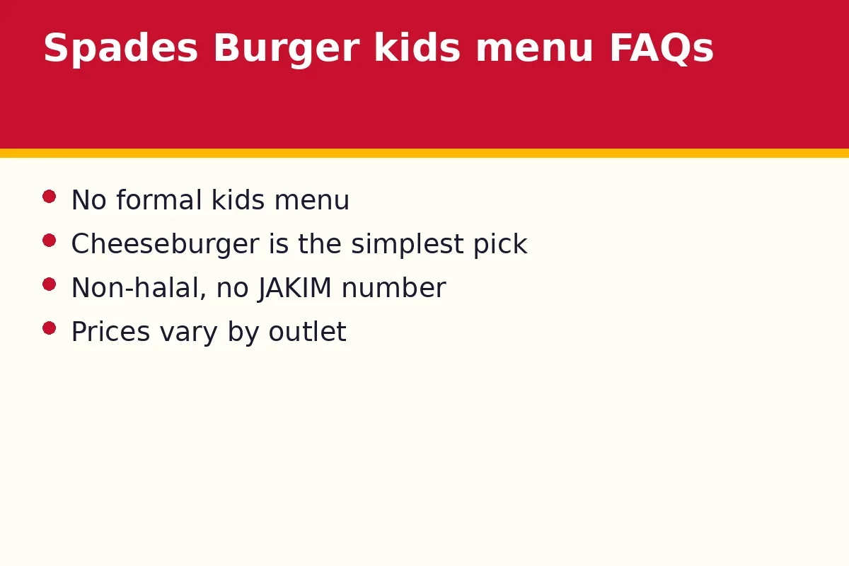Spades Burger kids menu FAQs