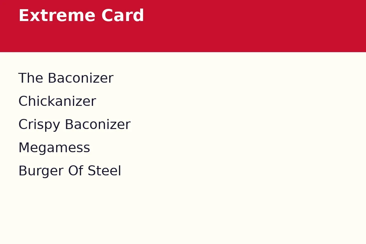 What is on the Extreme section of the Spades Burger menu card?
